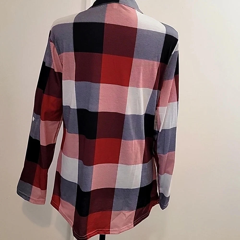 SHEIN Womens red/black/white plaid blouse - Picture 6 of 7